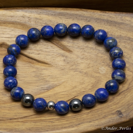 Bracelet Extensible en Lapis Lazuli & Hématite