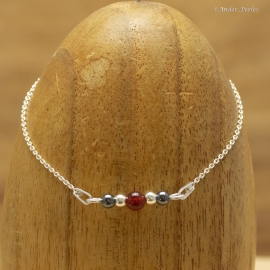 Bracelet chaine & Billes en Argent 925 Hématite Agate Rouge