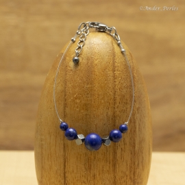 Bracelet Fil en Inox & Pierres d'Hématite & Lapis-Lazuli
