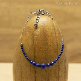 Bracelet Fil en Inox & Pierres de Lapis-Lazuli