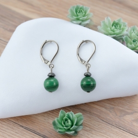 Boucles Oreilles Dormeuse avec pierre Malachite