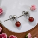 Boucles Oreilles puce en inox ornées d'une pierre d'Agate Rouge