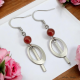 Boucles Oreilles pendant et anneau en losange pierre d'Agate Rouge