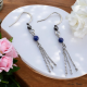 Boucles Oreilles triple chaines ornées de pierre d'Hématite et Lapis-Lazuli