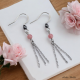 Boucles Oreilles triple chaines ornées de pierre d'Hématite et Rhodochrosite