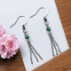 Boucles Oreilles triple chaines ornées de pierre d'Hématite et Malachite