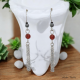 Boucles Oreilles triple chaines ornées de pierre d'Hématite et Agate Rouge