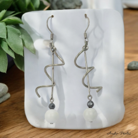 Boucles Oreilles Torsade inox ornées d'Howlite