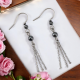 Boucles Oreilles triple chaines ornées de pierres d'Hématite