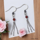 Boucles Oreilles triple chaines ornées de pierre d'Hématite et Agate Rouge