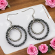 Boucles Oreilles double anneaux en fil tout inox ornées d'hématite rondes et billes inox