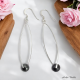 Boucles oreilles pendant et crochet en argent 925 ornées d'une pierre d'Hématite