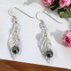 Boucles oreilles pendant feuille en argent 925 ornées d'une pierre d'Hématite