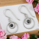 Boucles oreilles doubles anneaux martelés en argent 925 ornées d'une pierre d'Hématite