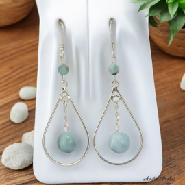 Boucles oreilles losange et chaine en argent 925 ornées de pierres de Larimar