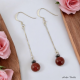 Boucles oreilles chaine en argent 925 ornées d'une pierre d'Agate Rouge