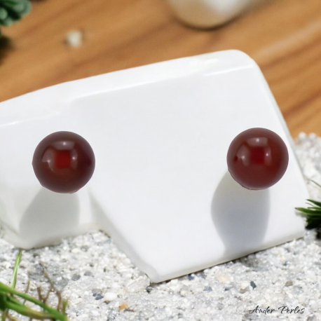 Boucles oreilles puce en argent 925 ornées d'une pierre d'Agate Rouge