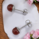 Boucles oreilles puce en argent 925 ornées d'une pierre d'Agate Rouge